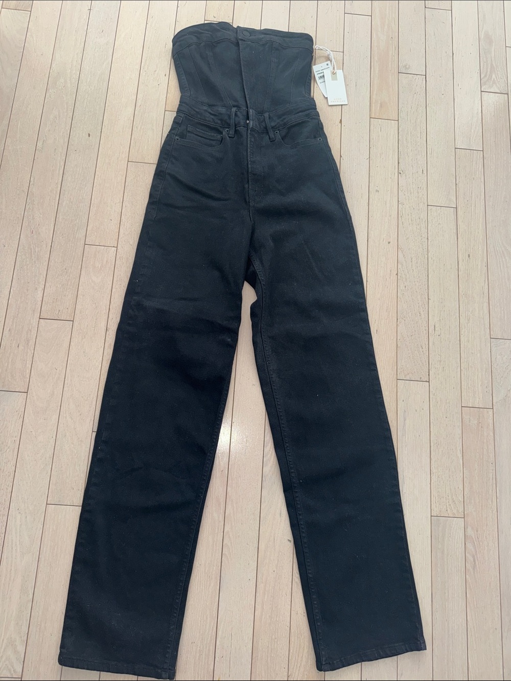 Good American High-Waist Black Strapless Jeans Jumpsuit